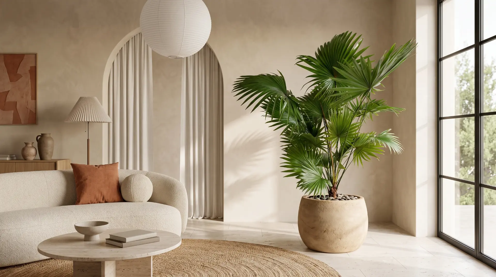 Livistona waaierpalm in een licht interieur